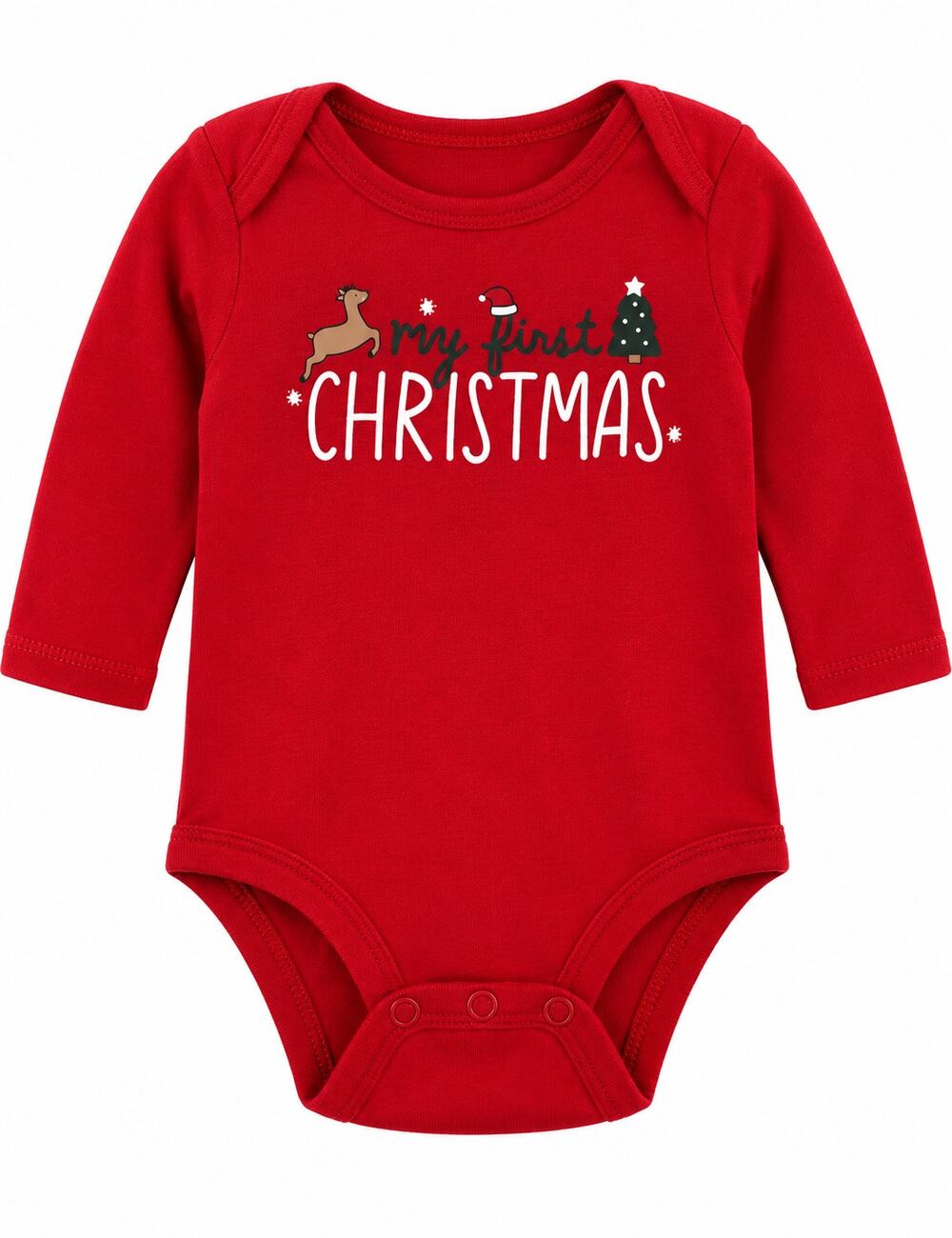 Baby My First Christmas Red Long Sleeve Bodysuit Classic Holiday Onesie